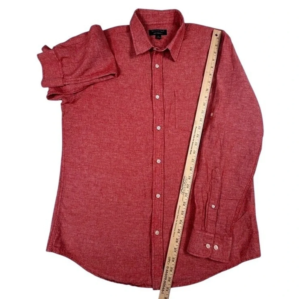 Banana Republic Red Linen Standard Fit Button Down Shirt Long Sleeve Mens Large